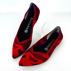 Rothys red camo pointed flat shoes knit 7.5